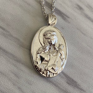 Saint Cecilia Necklace - Sterling Silver Finish with Guitar, Saint Cecilia Pendant