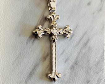 Intricate Fleur- De-Lis Cross Necklace - Sterling Silver, Fleur-De-Lis Cross Pendant, Cross Necklace for Men, Cross Necklace for Women