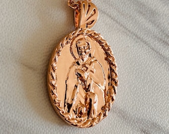 Saint Peregrine Necklace - 18K Rose Gold Vermeil with Thorn frame, Saint Peregrine Pendant