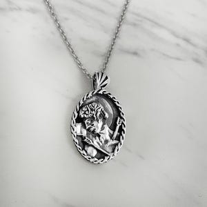 Saint Sebastian Necklace - Antique Finish Sterling Silver with Thorn frame, Saint Sebastian Pendant
