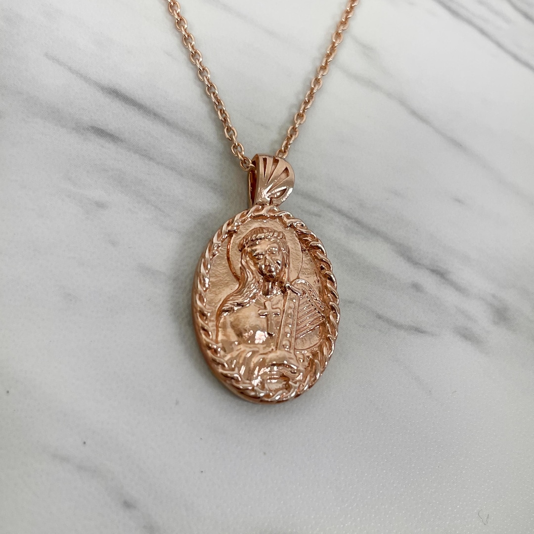 Sterling Silver Rose Gold Plated Saint Cecilia Necklace With Chain - Etsy