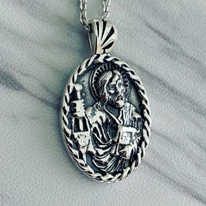 Oxidized Sterling Silver Saint James Medal Necklace