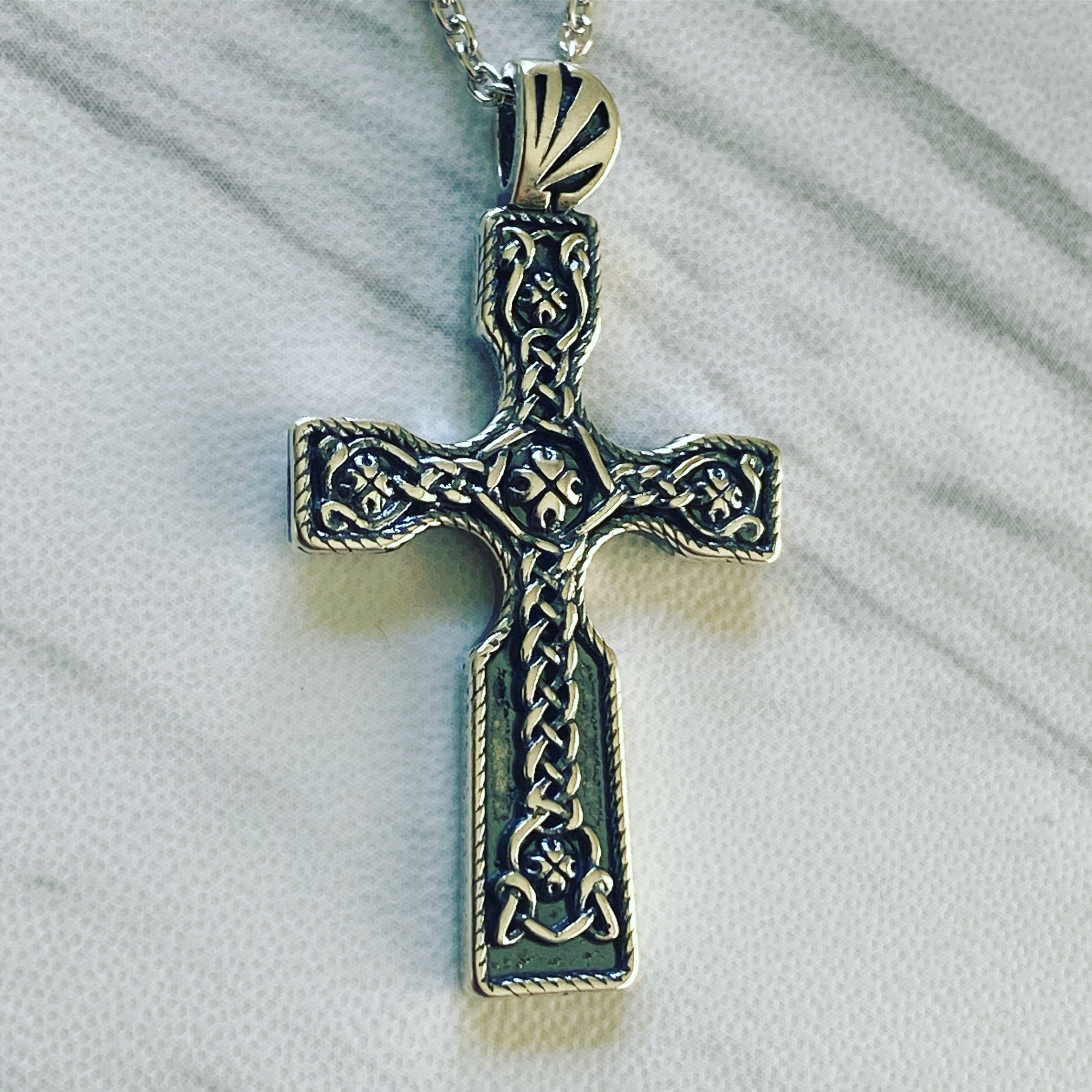 Celtic Knot Cross Necklace Antique Finish Sterling Silver Etsy
