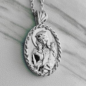 Saint Cecilia Necklace - Sterling Silver Finish with Guitar, Saint Cecilia Pendant