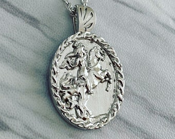 Saint George Necklace - Sterling Silver Thorn frame, Saint George Pendant