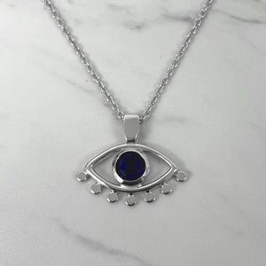 Evil eye necklace with blue CZ stone - Sterling Silver evil eye pendant, charm pendant