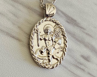 Saint Michael Necklace - Sterling Silver with Thorn frame, Saint Michael Pendant