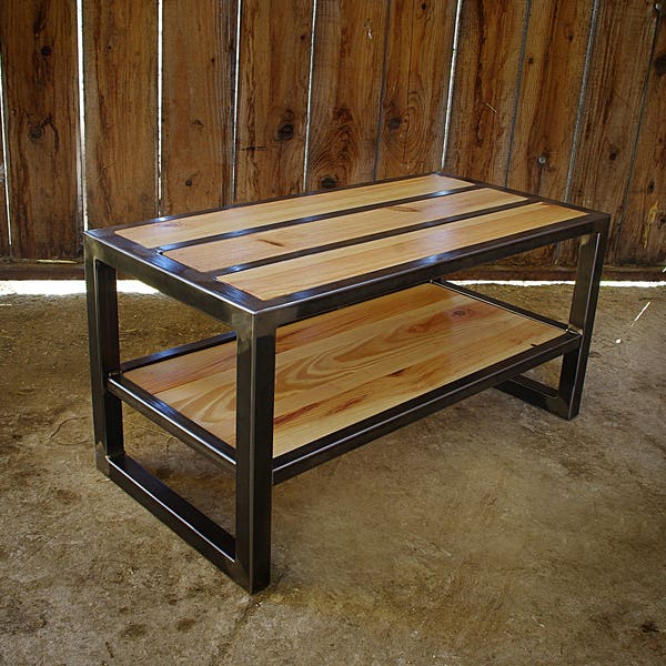 Table basse industrielle fer et bois massif « mix»