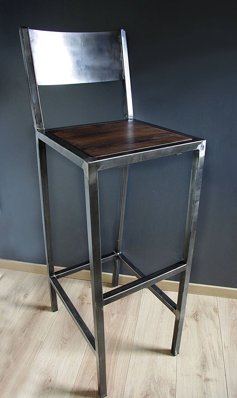 Tabouret de bar , sur mesure , industriel , design , acier/fer et bois , pub , meuble de bar, loft , cuisine image 1