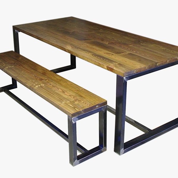Table à manger industrielle fer et bois massif "Diny"