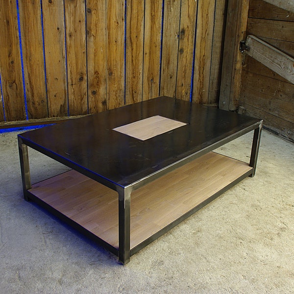 Table basse industrielle fer et bois massif "Crosby"