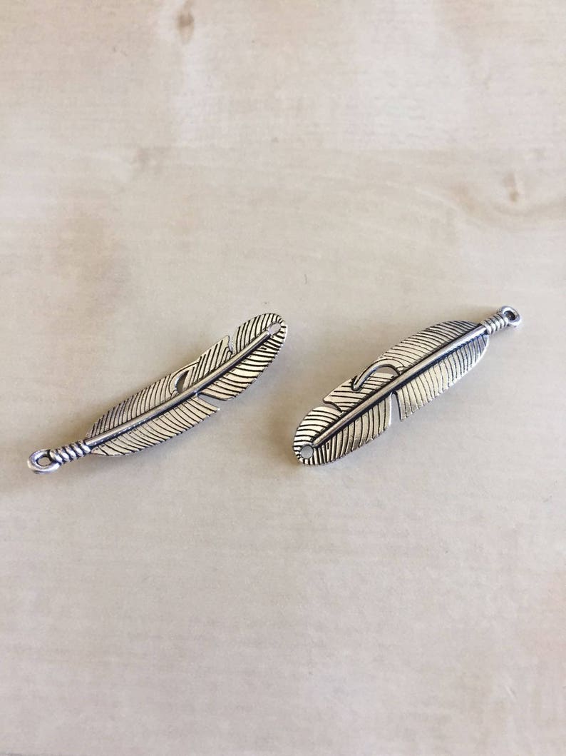 Feather Charm Pendant Antique Silver Beads for Jewelry Making B34
