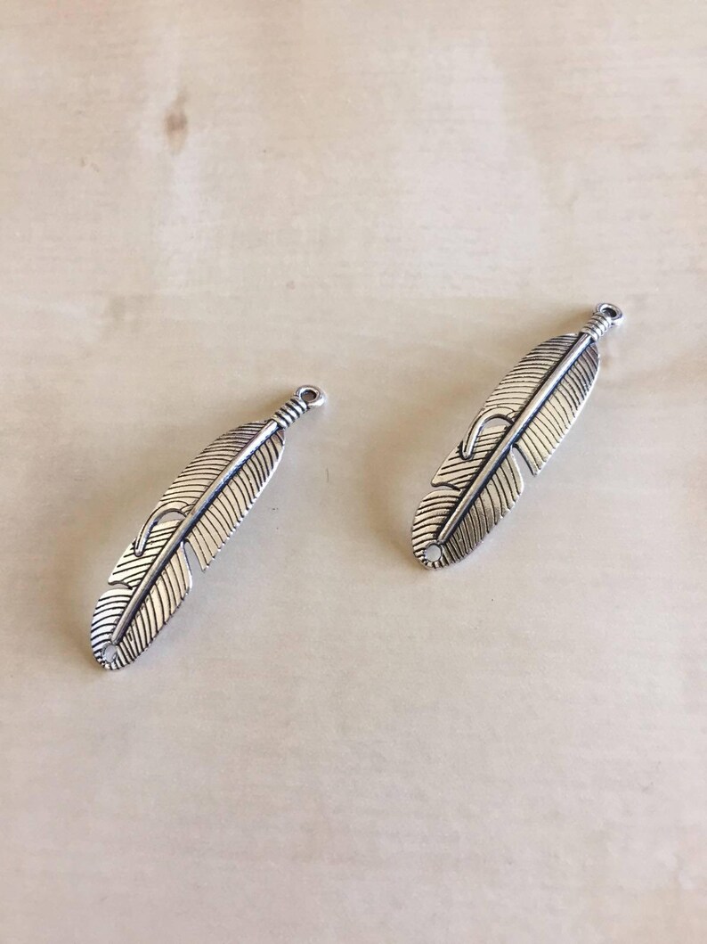 Feather Charm Pendant Antique Silver Beads for Jewelry Making B34