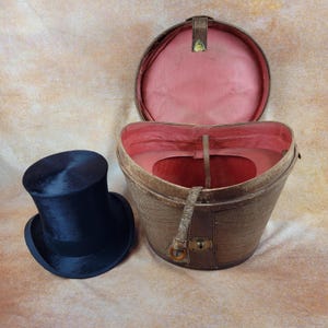 Antique Silk Top Hat. Victorian circa 1880 with leather and canvas case