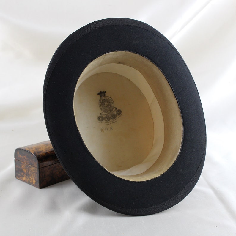 Black Silk Top Hat UK size 7 with its Leather case made for Battersby /& Co circa 1930s
