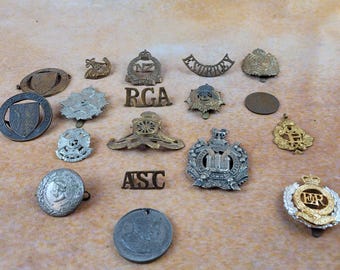 Insignias de gorra del ejército británico de época, colección militar de la Primera y Segunda Guerra Mundial