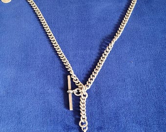 Antique Sterling Silver Albert Chain Necklace with Fob & Edward VII Coin