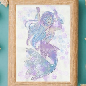 Mermaid Bathroom Decor - Mermaid Art - Mermaid Illustration - Bathroom ...