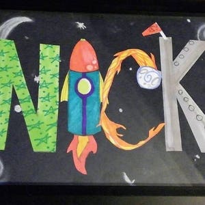 Outer space nursery name sign - rocket space age kids door sign - personalized name gift - astronaut wall art - space galaxy nursery