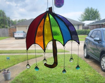 One of a Kind Stained Glass Art - Umbrella Stained Glass - Umbrella Suncatcher - Handmade Stained Glass Art - Custom Stained Glass Art