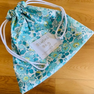 Bikini bag/sac étanche  maillot mouillé/coton enduit liberty /mintandlemon/étiquette oeko tex