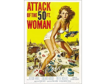 Attack Of The 50 Foot Woman Movie Poster Print - 1958 - Sci-Fi - One Sheet Artwork - Digital Download