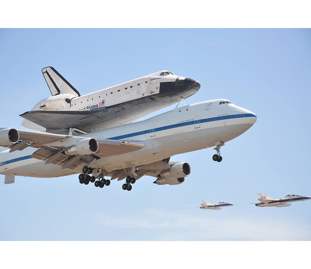 Space Shuttle Piggyback on A 747 - Space Photo - NASA Space Poster