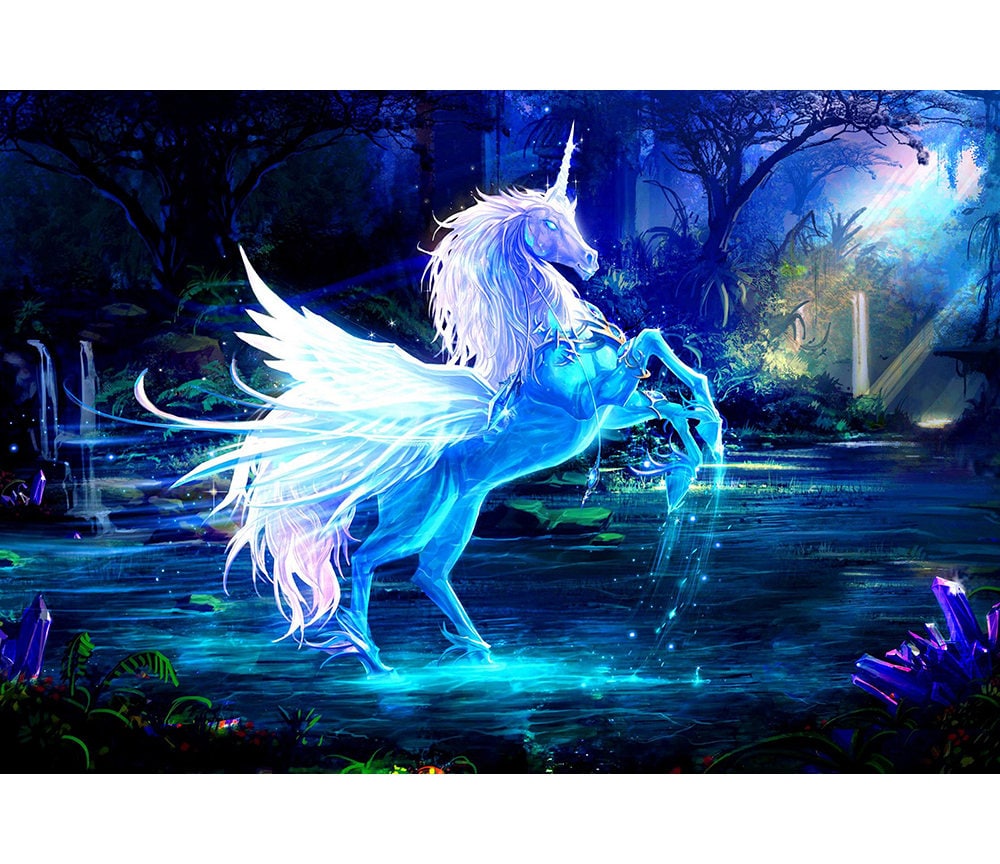 Neon Blue Pegasus Unicorn Surreal Fantasy Print Fantasy Etsy Canada