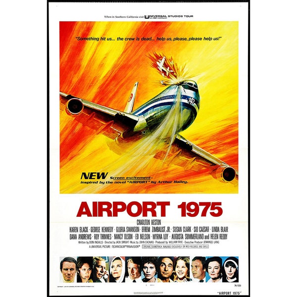 Airport '75 Movie Poster - 1974  - Charlton Heston - Action - One Sheet Artwork