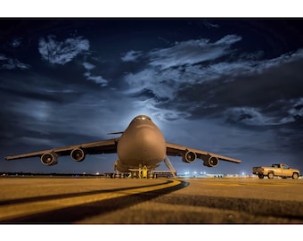 C-5 Galaxy Loaded In Moonlight - Military Jet Photo - Digital Download