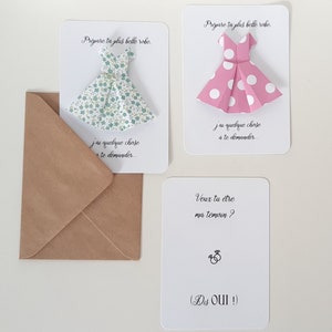 Demande témoin mariage, demande demoiselle d'honneur : carte avec robe en origami