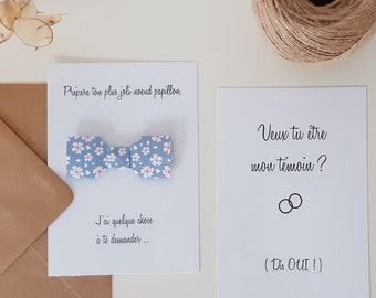 Demande témoin mariage : carte avec noeud papillon en origami