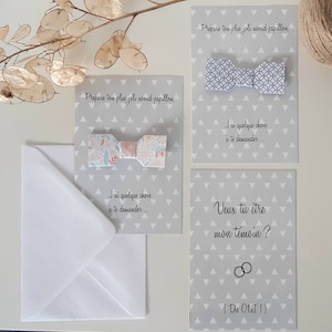 Demande témoin mariage : carte avec noeud papillon en origami