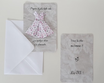 Demande témoin mariage, demande demoiselle d'honneur : carte avec robe en origami