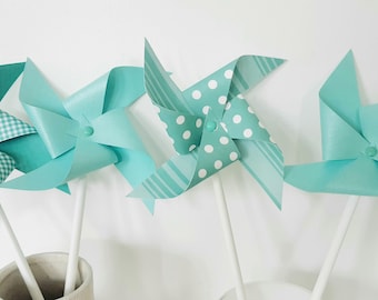 Mint green windmills - baptism decoration, baby shower, birthday