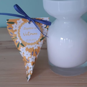 Boites à dragées provencal lavande et jaune, baptême fille, communion
