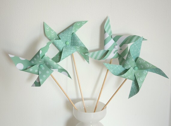 Windmills Mint Seagreen Baptism Decoration Baby Shower Etsy