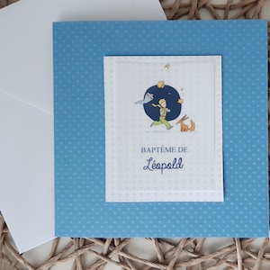 Faire-part petit prince, bleu, baptême garçon