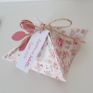 Boite à dragées champêtre fleurs rose antique, baptême, communion, mariage