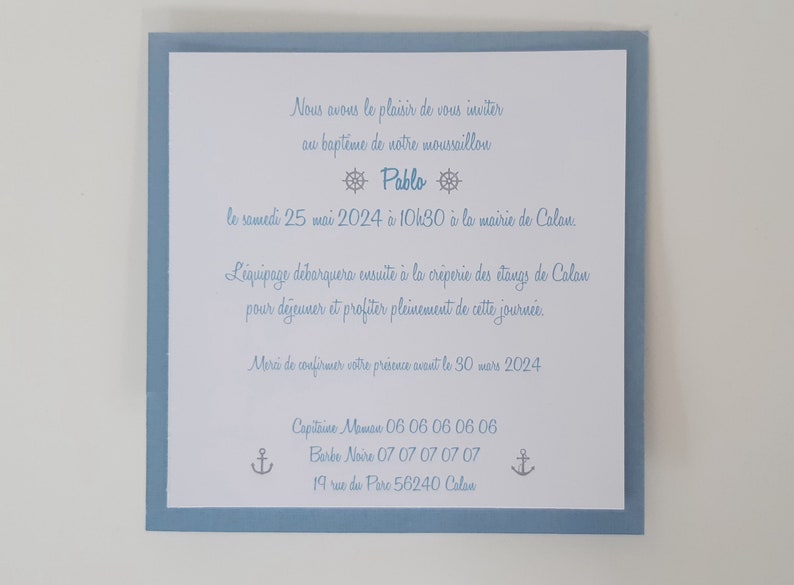 Faire-part marin,bateau origami, baptême, communion image 3