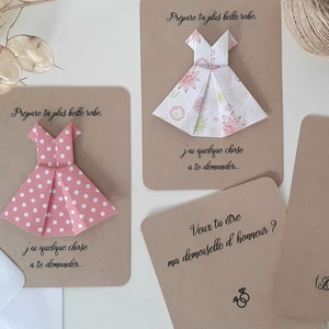 Wedding witness request, bridesmaid request: card with origami dress