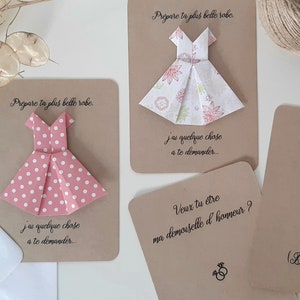 Demande témoin mariage, demande demoiselle d'honneur : carte avec robe en origami