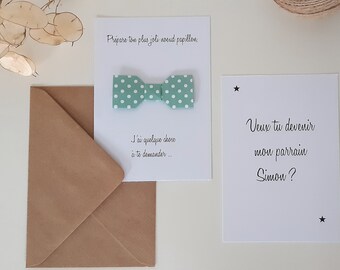 Demande parrain baptême : carte personnalisée avec noeud papillon en origami