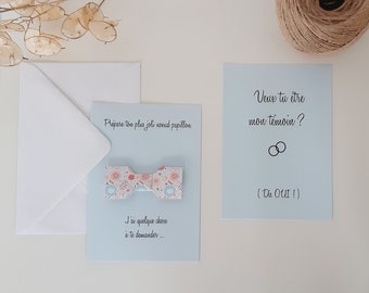 Demande témoin mariage : carte avec noeud papillon en origami