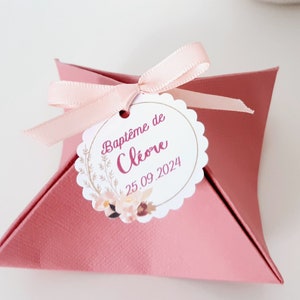 Boite à dragées bois de rose, rose antique, baptême, communion, mariage champêtre