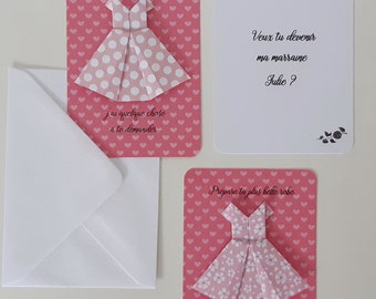 Demande marraine baptême, carte personnalisée avec robe en origami