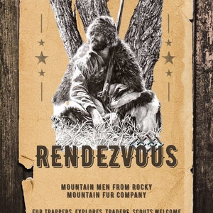 Rendezvous Poster Digital Print Masculine Mountain Man Ole Timey Man Cave Printout