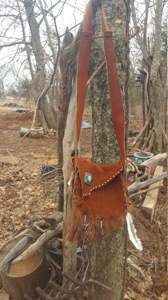 Beaded Buckskin Belt Bag, Red & Blue | Indian Store