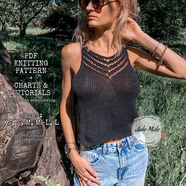 Women's v neck mesh top knitting pattern and photo tutorial Boho lace crop top diy knit pattern Sexy summer tank top knitting pdf pattern