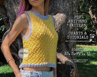 Women’s cable sweater vest PDF KNITTING PATTERN Summer sleeveless knit pullover pattern Casual vest jumper diy tutorial Cropped aran tops